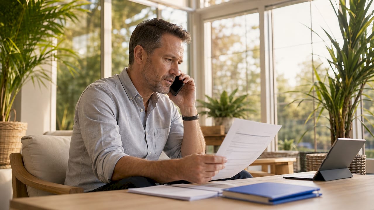 1781262784264_Mortgage-broker-reviewing-loan-documents-during-call Mortgage broker reviewing loan documents during call