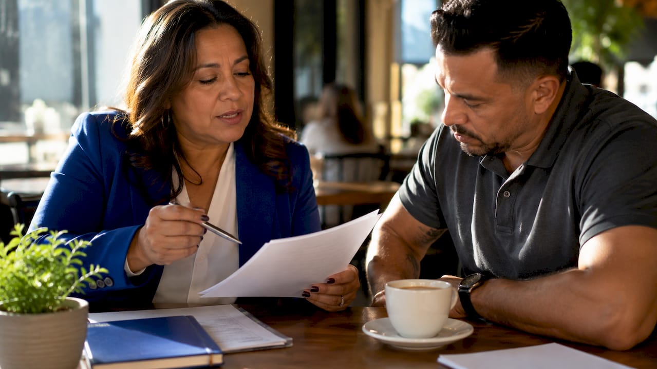 1782291796651_Broker-explaining-loan-documents-to-investor Broker explaining loan documents to investor