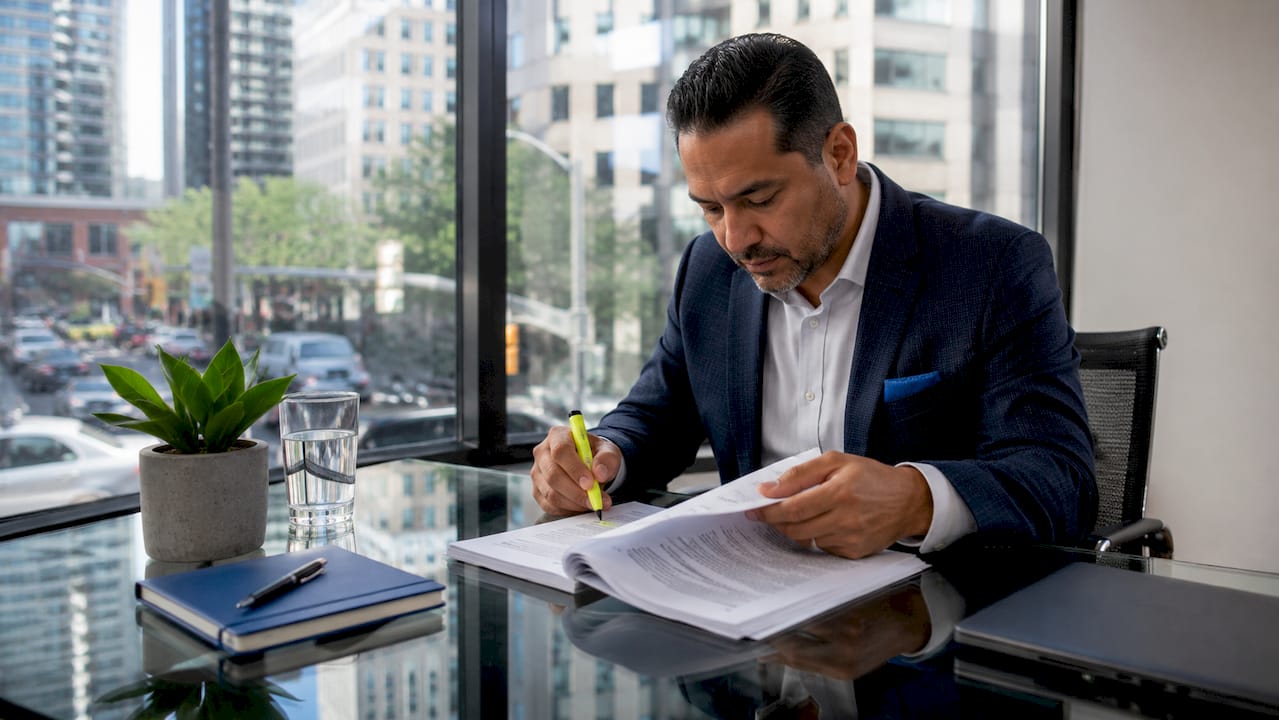 1782471337316_Man-reviewing-private-loan-documents-at-desk Man reviewing private loan documents at desk