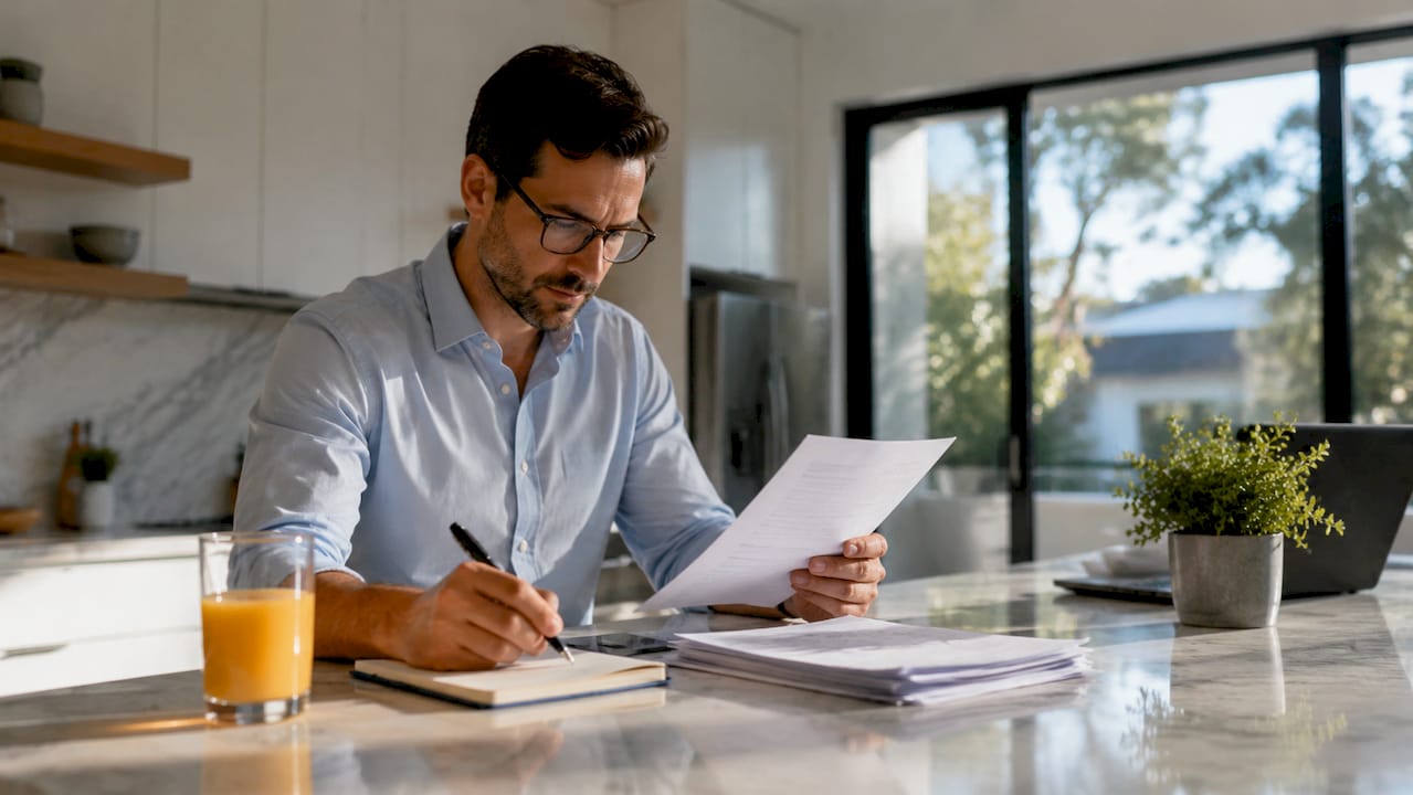 1782736393609_Investor-comparing-hard-money-loan-documents-at-desk Investor comparing hard money loan documents at desk