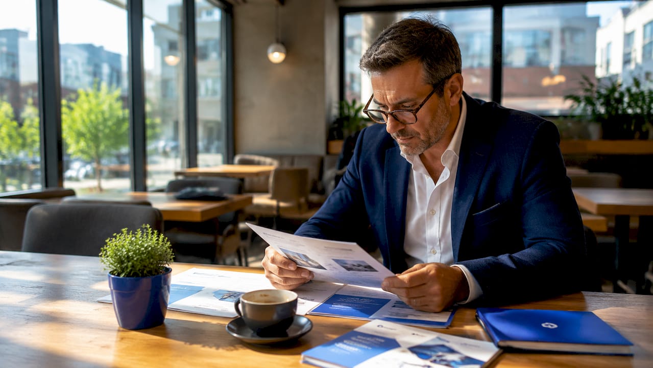 1783740366471_Investor-reviewing-private-loan-documents-at-table Investor reviewing private loan documents at table