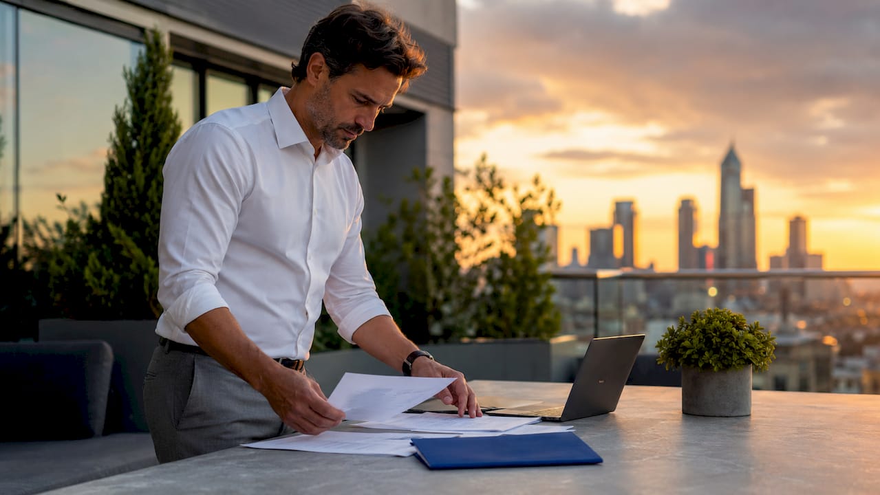 1783840481976_Financial-advisor-reviewing-construction-loan-documents Financial advisor reviewing construction loan documents