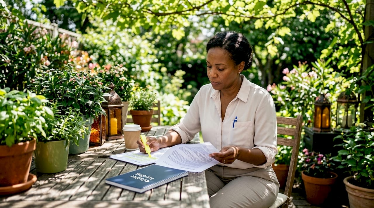 1783919294551_Investor-reviewing-bridge-loan-documents-at-home Investor reviewing bridge loan documents at home
