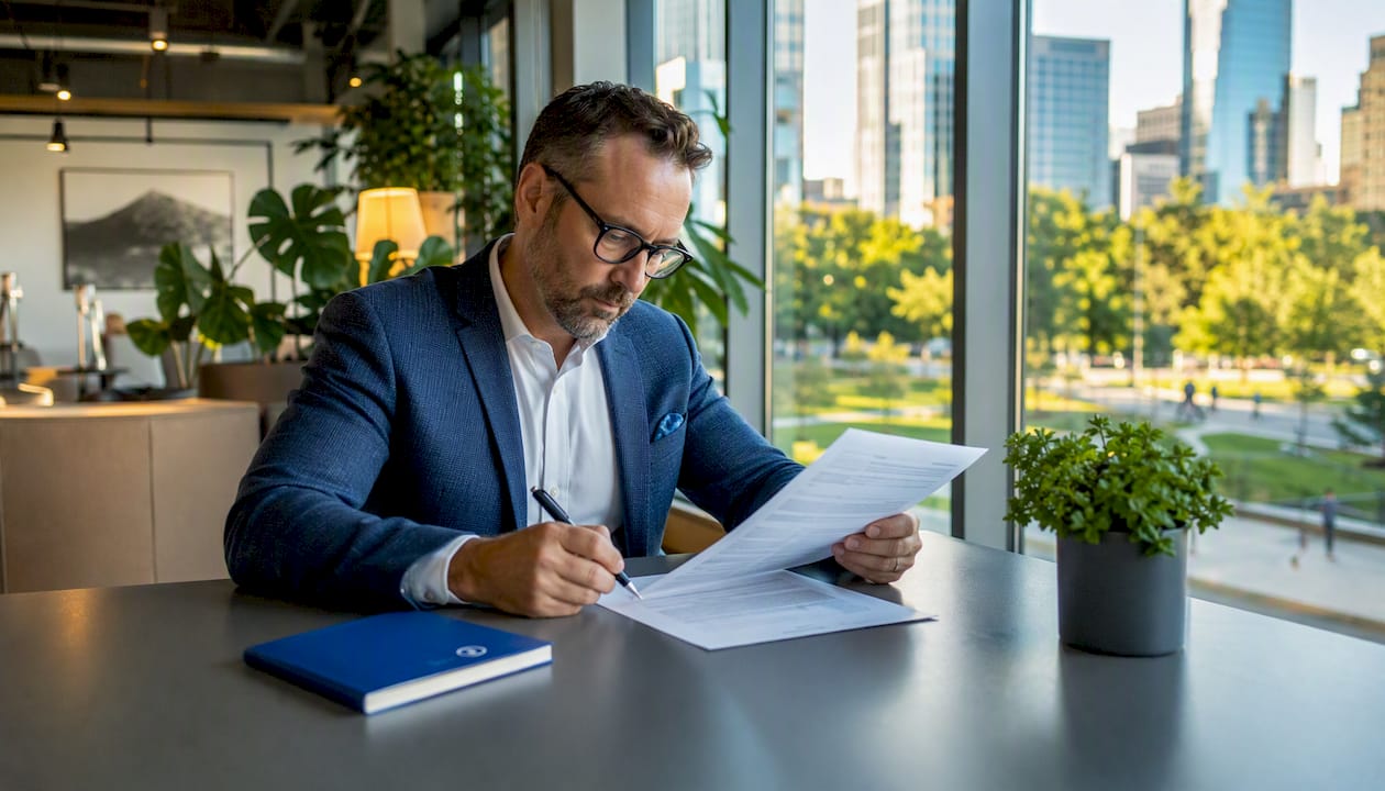 1785384922854_Broker-reviewing-loan-documents-in-office Broker reviewing loan documents in office