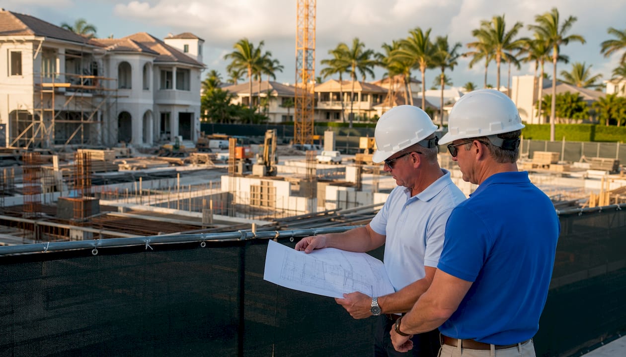 Developers discussing luxury home construction site