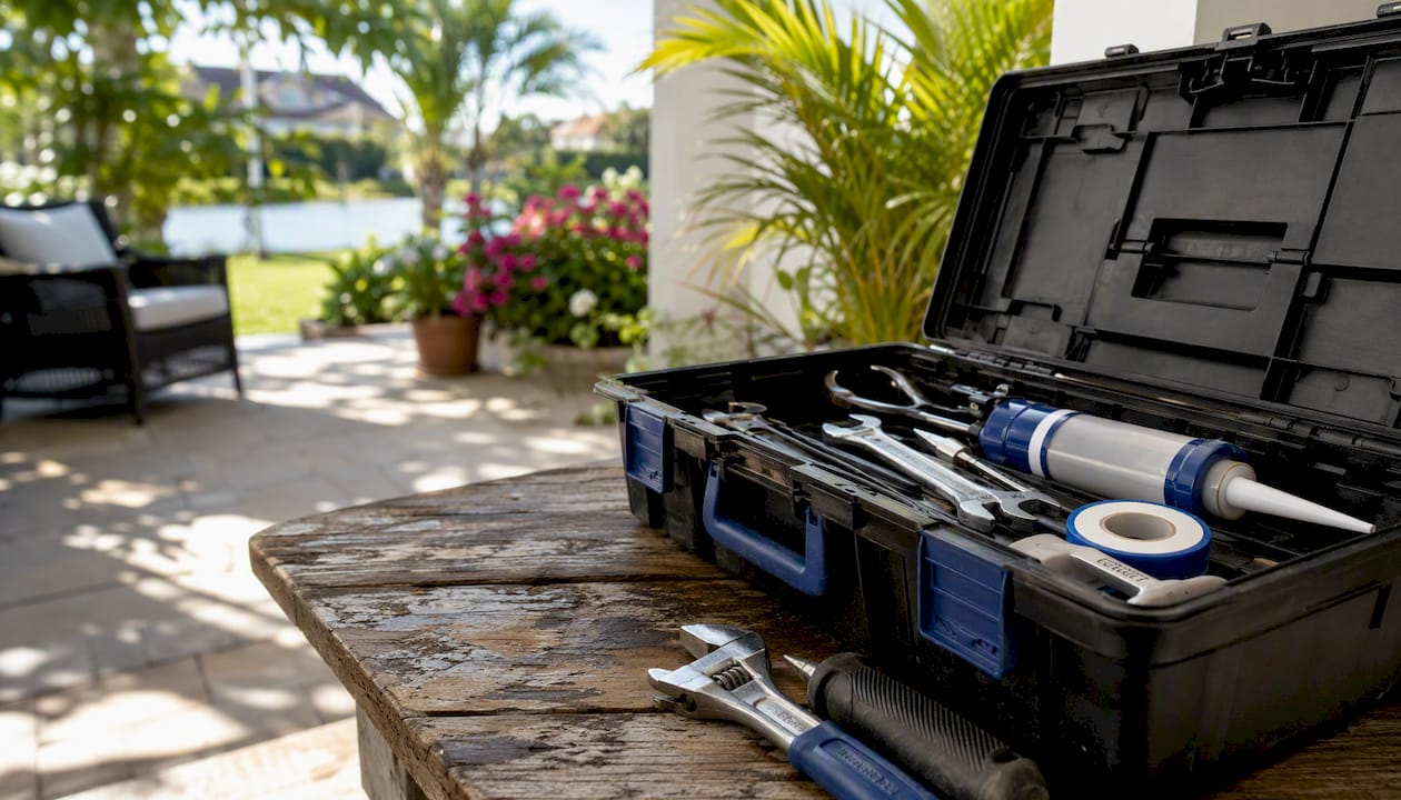 Home maintenance tools on Florida roof