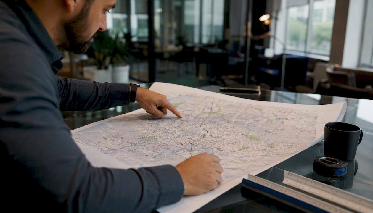 Investor reviewing Texas property blueprints