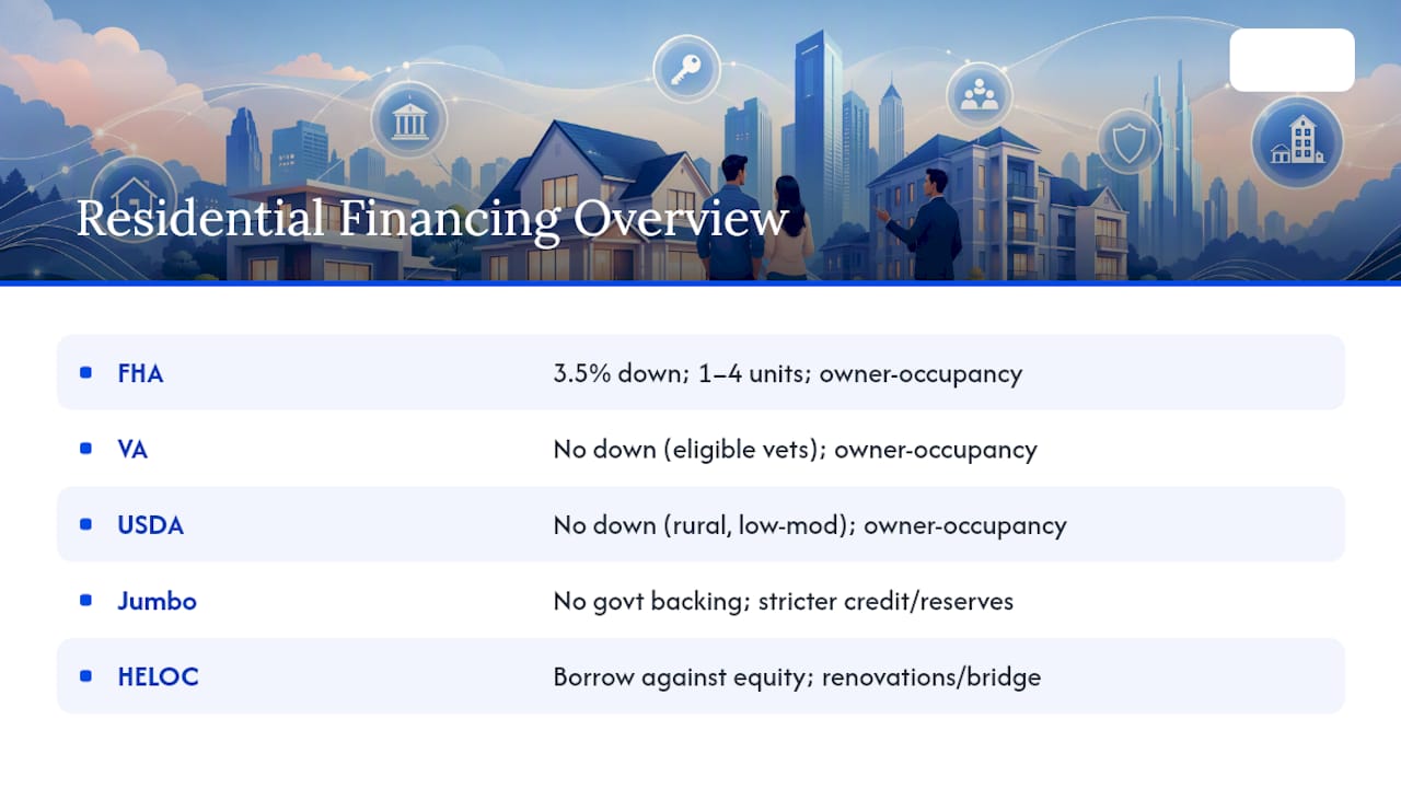 Comparison chart of residential loan types