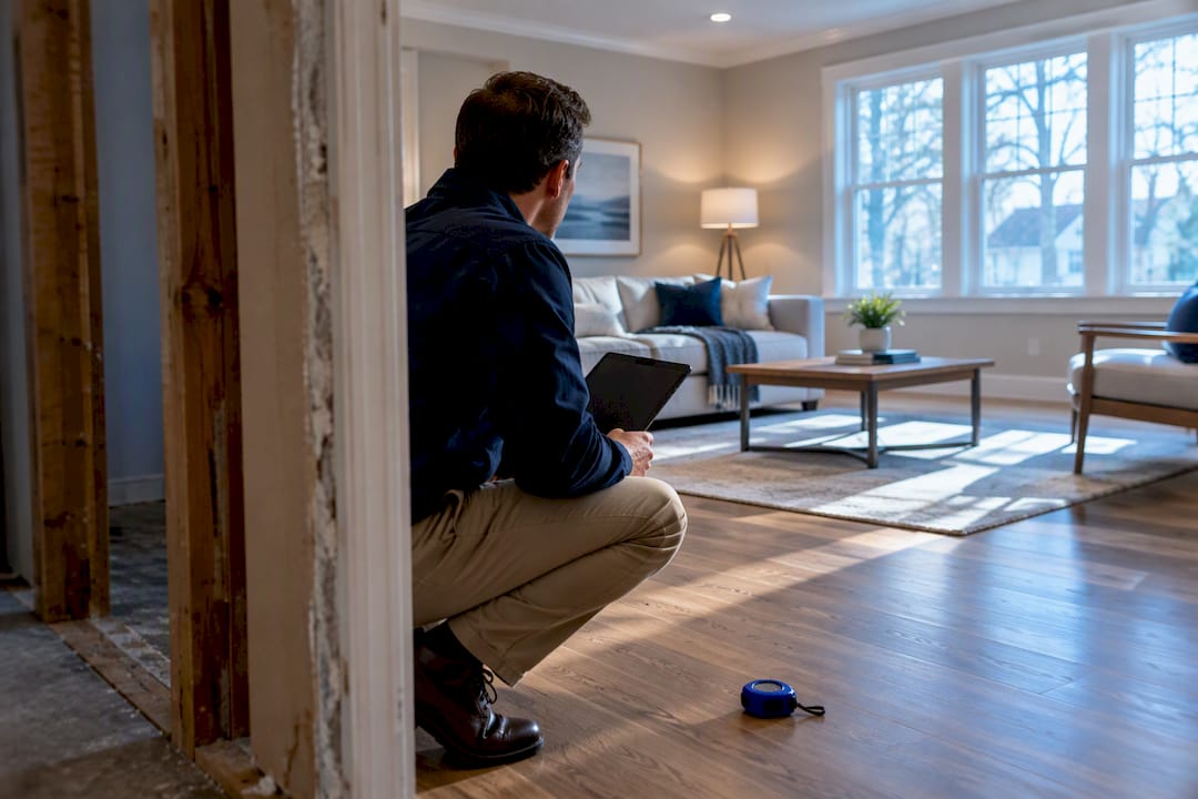 1790141541424_Appraiser-evaluating-renovated-property-interior Appraiser evaluating renovated property interior
